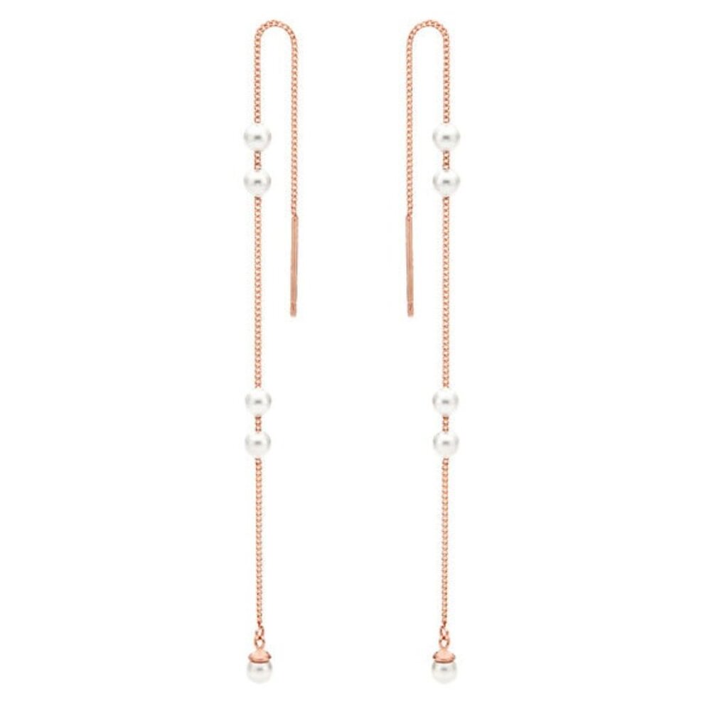 Freshwater Pearl 14K (or 18k upon request) Rose Gold Threader Earrings